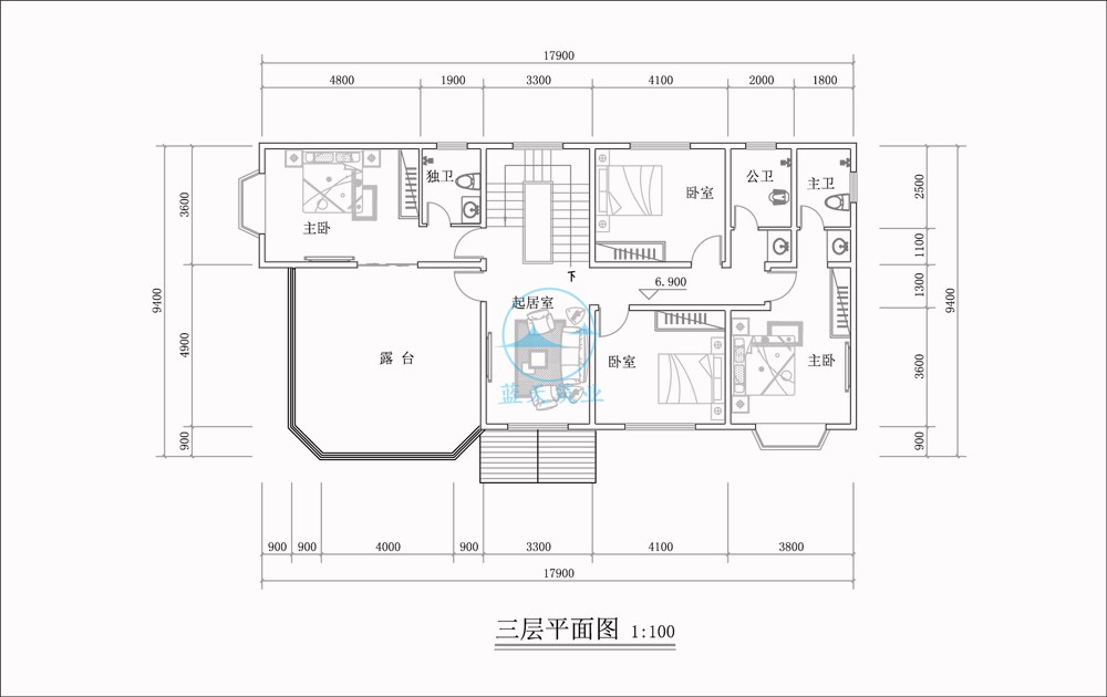 欧式三层自建别墅三层原创设计图纸