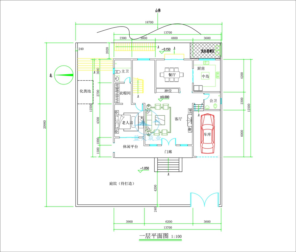 现代三层自建别墅一楼原创设计图纸