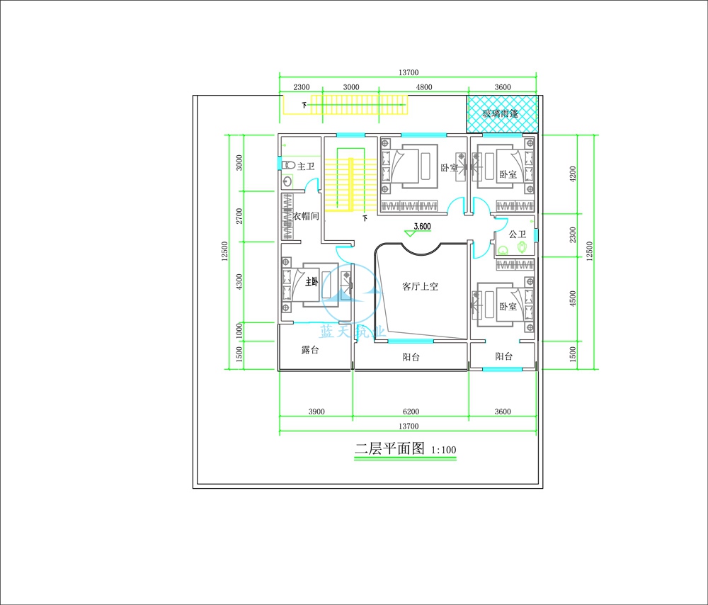 现代三层自建别墅二楼原创设计图纸