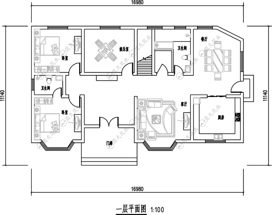 农村三层小别墅一层布局图