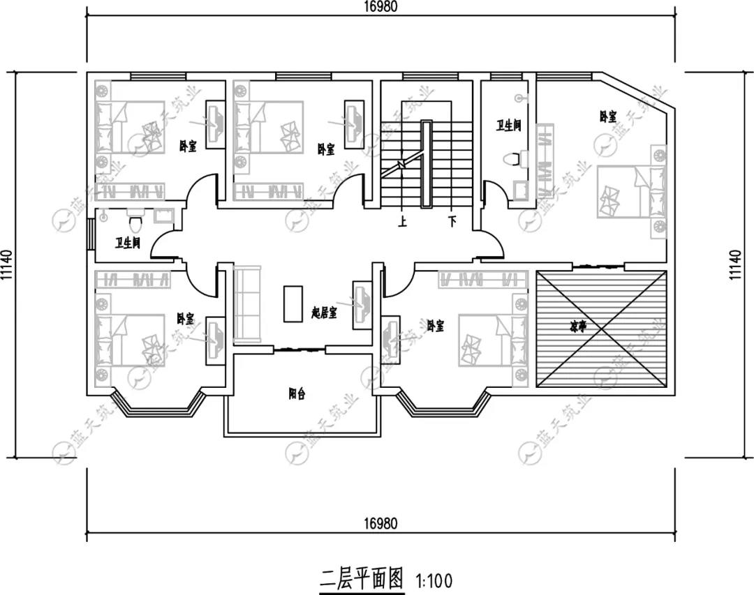 农村三层小别墅二层平面布局图